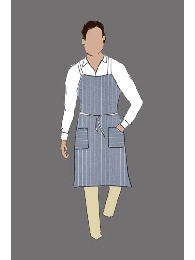 Stripe Grey Linen Full Bib Apron